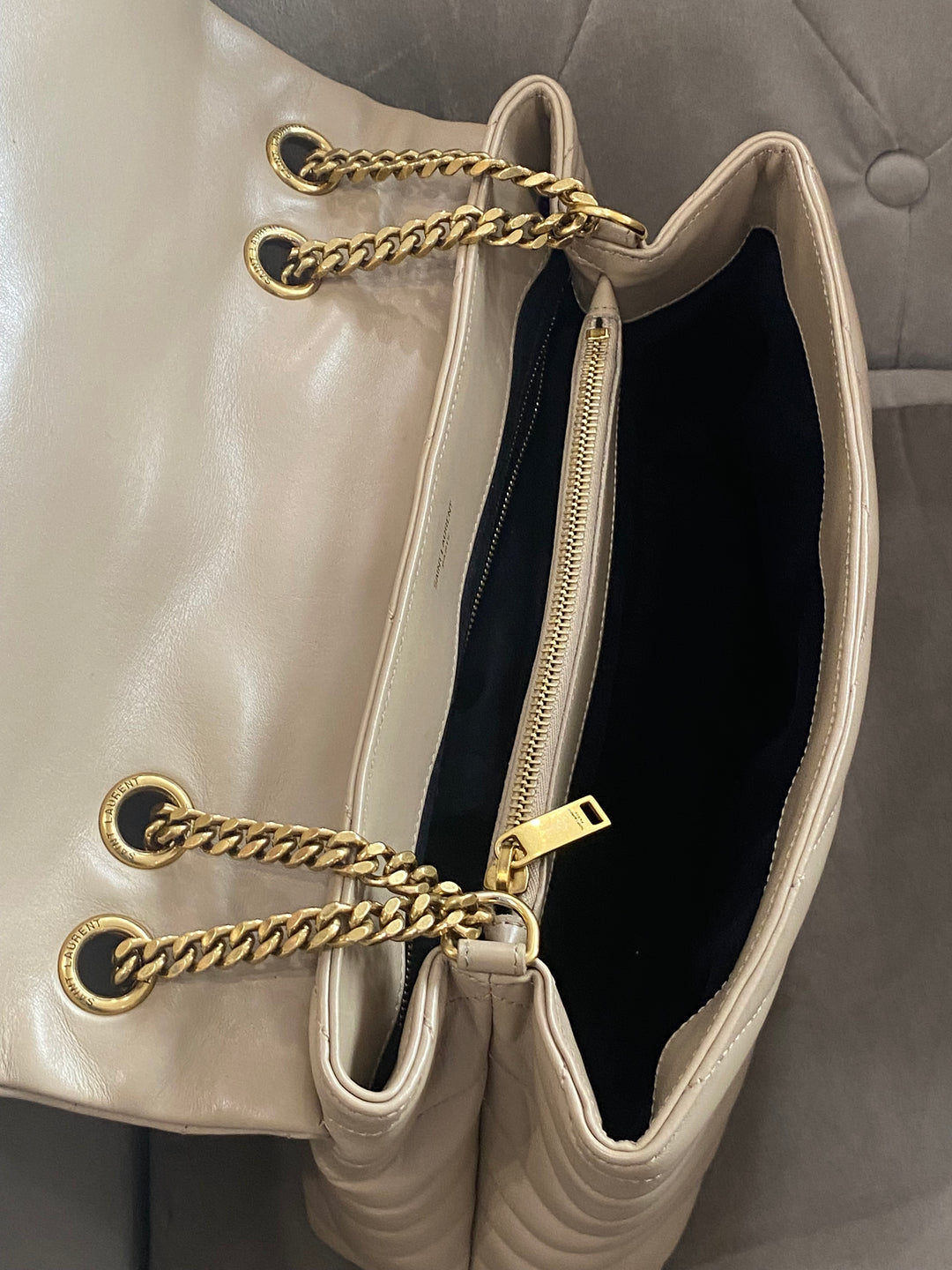 Borsa Saint Laurent LouLou Media In Pelle Beige