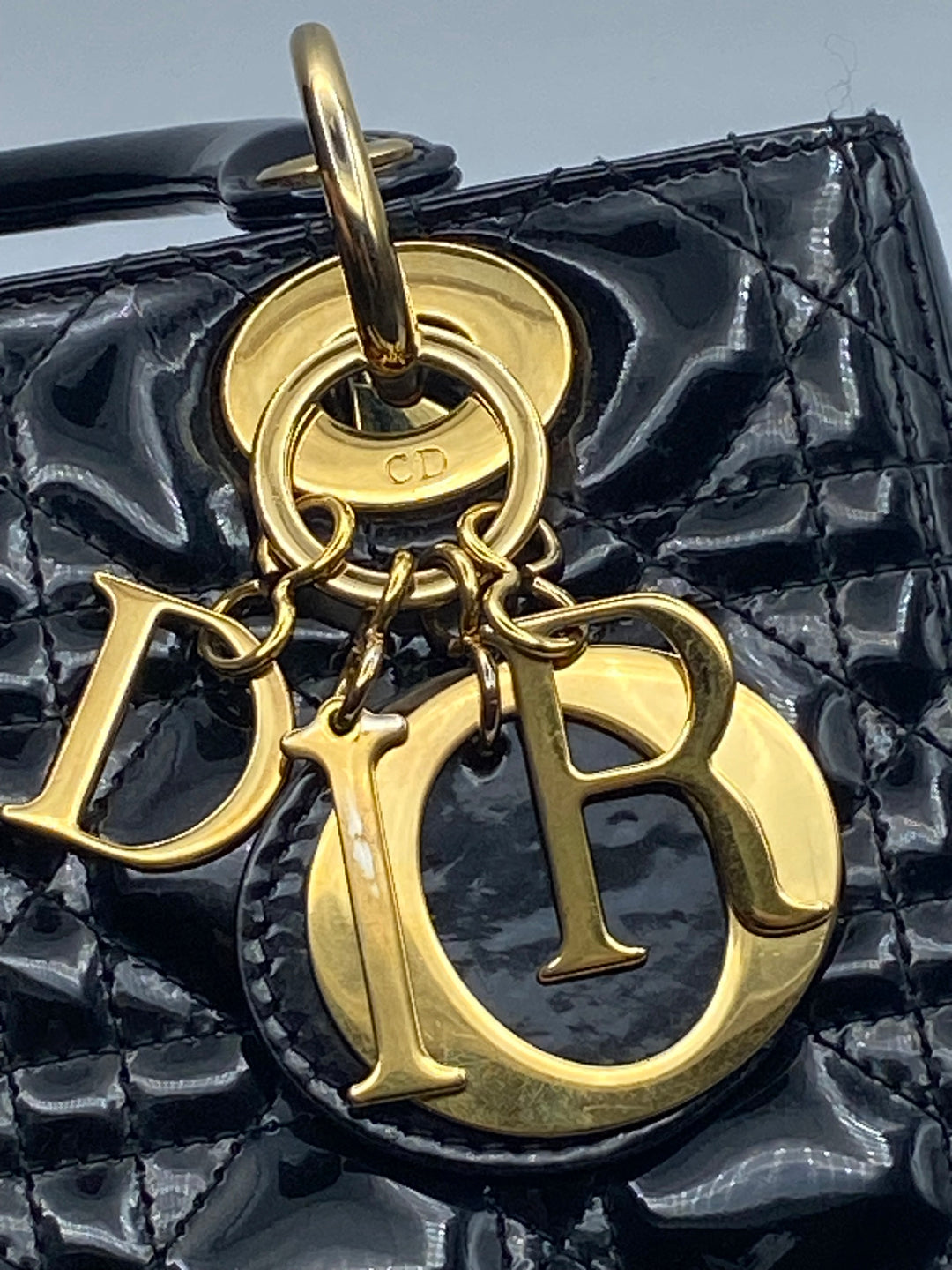 Borsa Media Lady Dior In Pelle Verniciata Nera