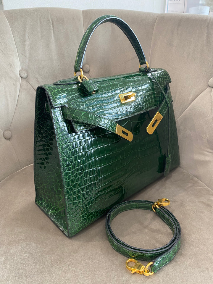 Hermes Kelly Alligator Lisse Vert Emerald 32
