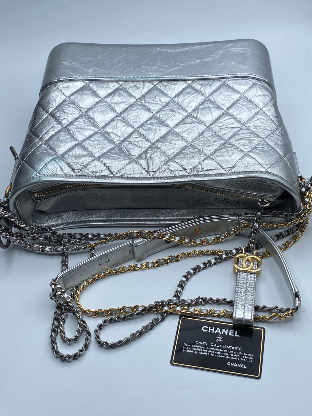 Chanel Gabrielle Hobo 2018 Bag Diamond Gabrielle Quilted Aged Medium Metallic Silver