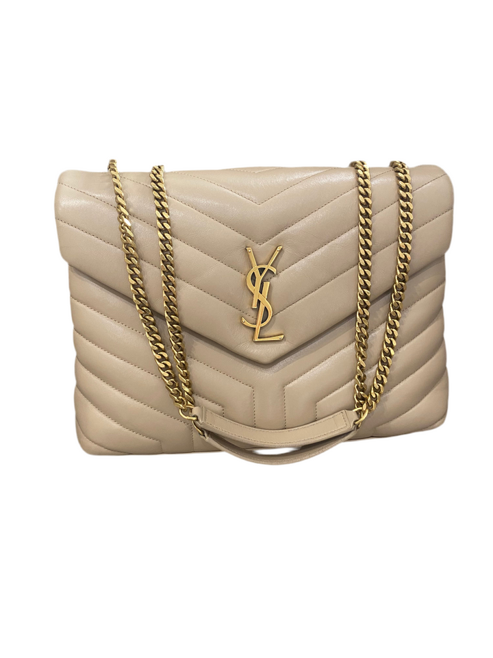 Borsa Saint Laurent LouLou Media In Pelle Beige