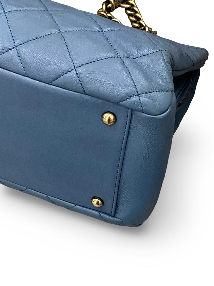 Chanel Calfskin Quilted Small CC Crown Tote Blue