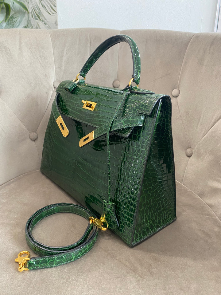 Hermes Kelly Alligator Lisse Vert Emerald 32