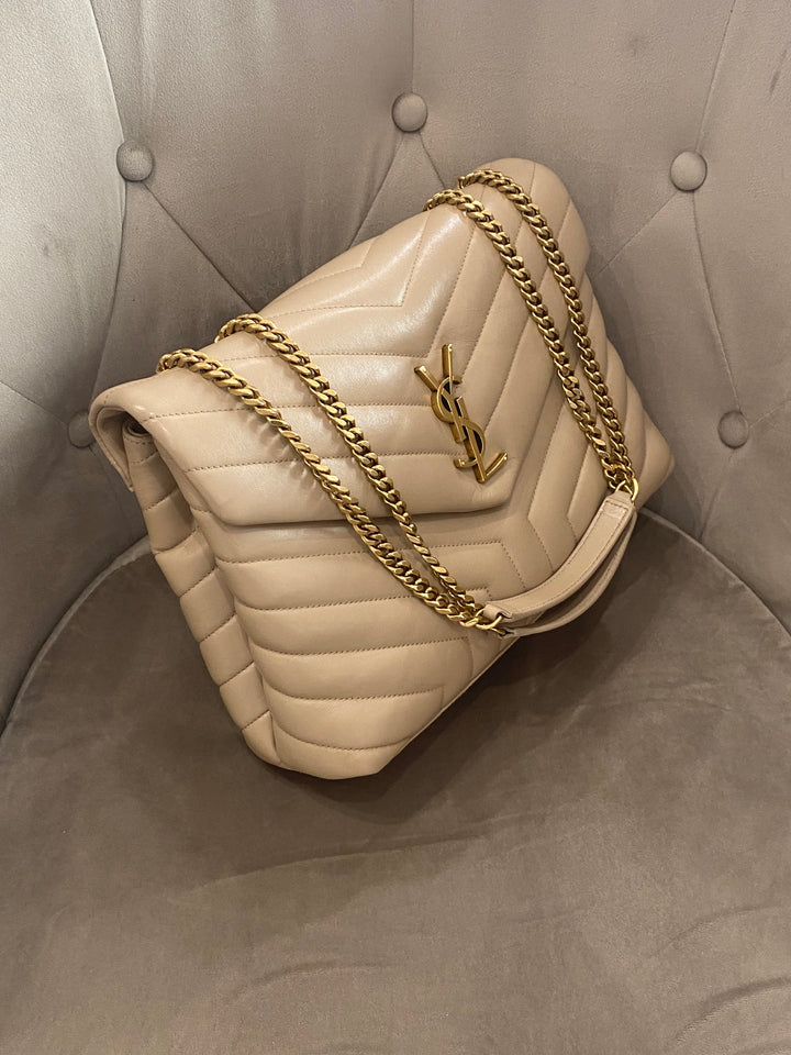Borsa Saint Laurent LouLou Media In Pelle Beige