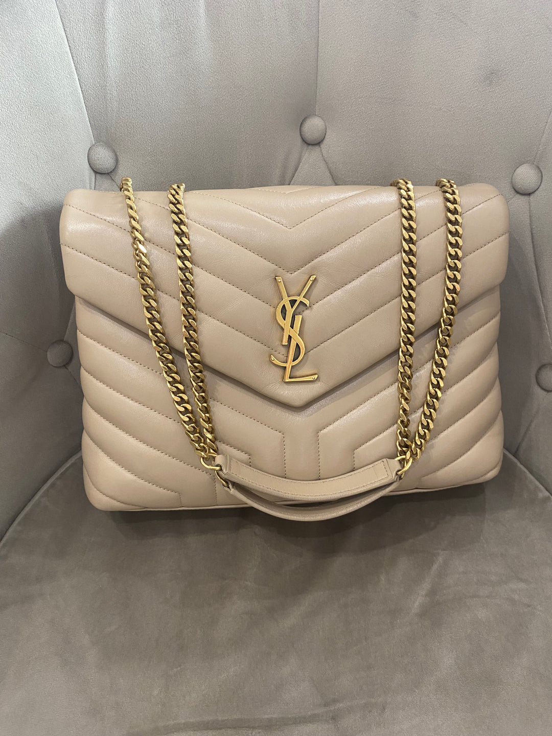 Borsa Saint Laurent LouLou Media In Pelle Beige