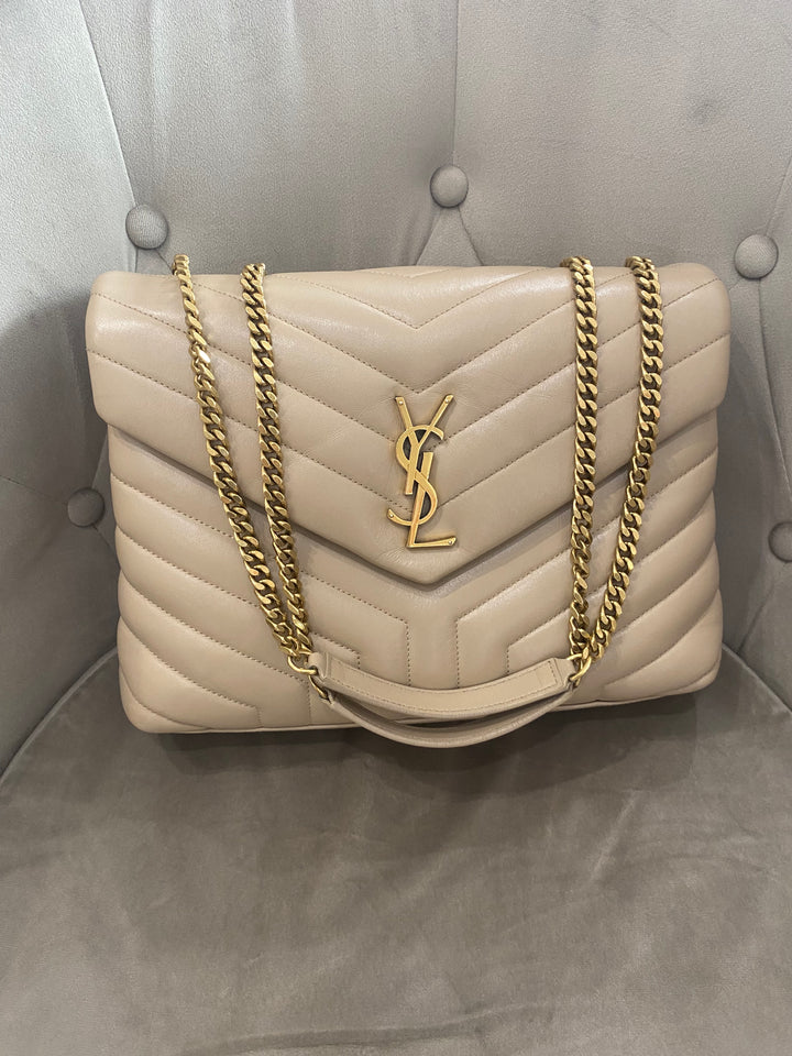 Borsa Saint Laurent LouLou Media In Pelle Beige