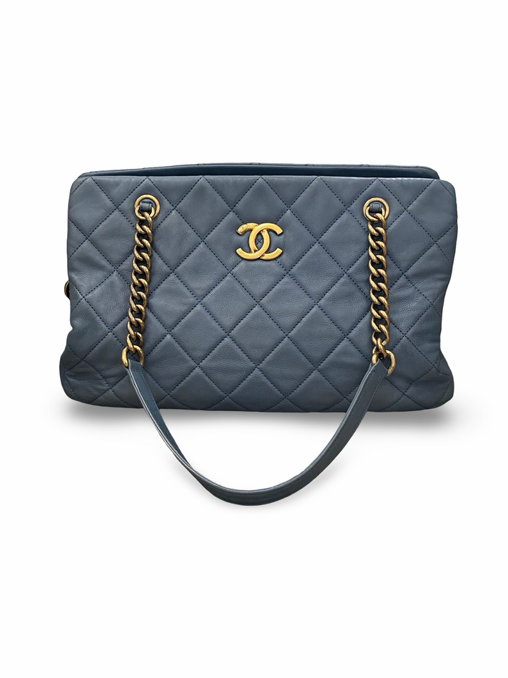 Chanel Calfskin Quilted Small CC Crown Tote Blue