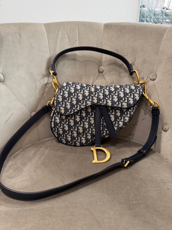 Dior Saddle Bag Medium – Tela Oblique Blu