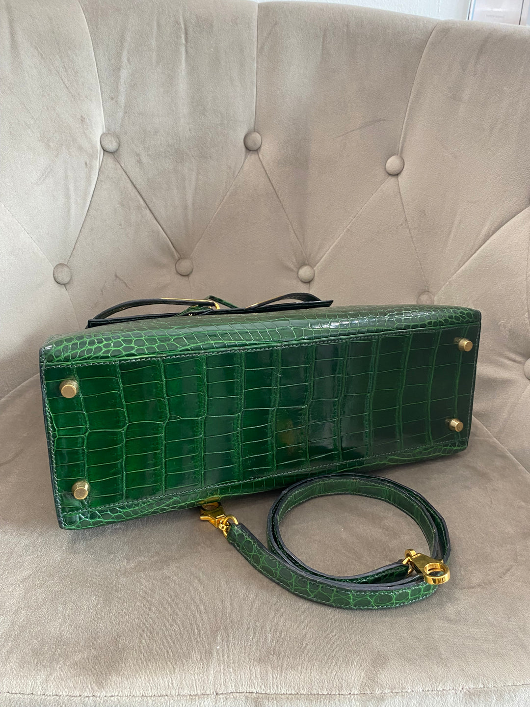 Hermes Kelly Alligator Lisse Vert Emerald 32