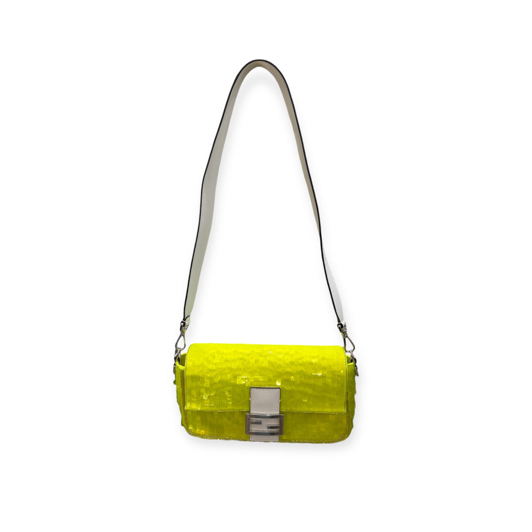 Fendi Baguette Elaphe & Sequin Neon Yellow