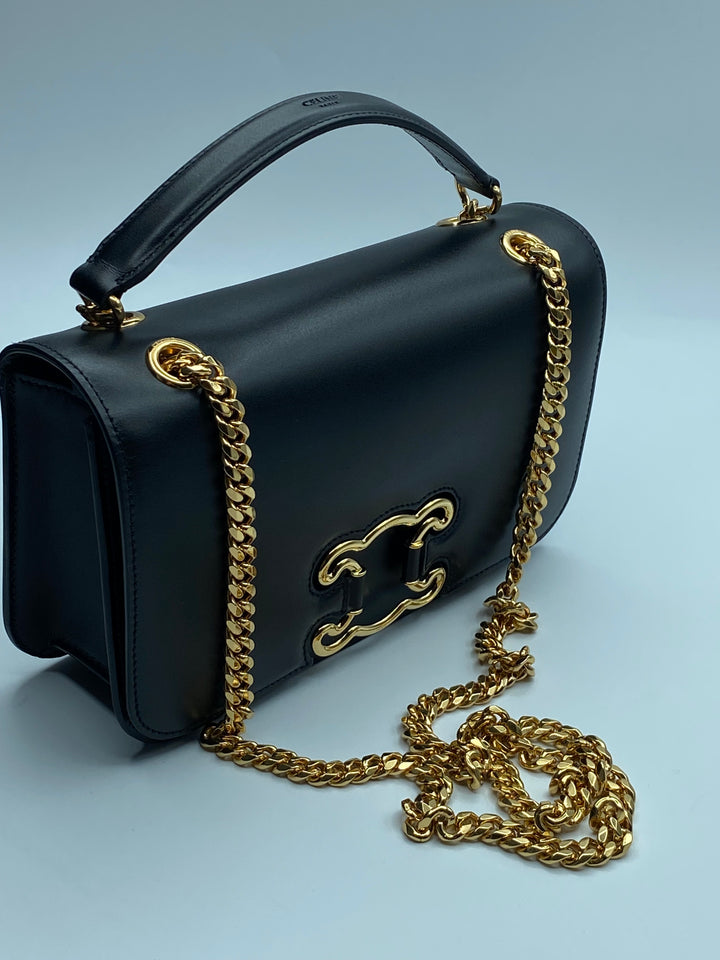 CELINE Medium Bag Triomphe Frame in Shiny Calfskin Black