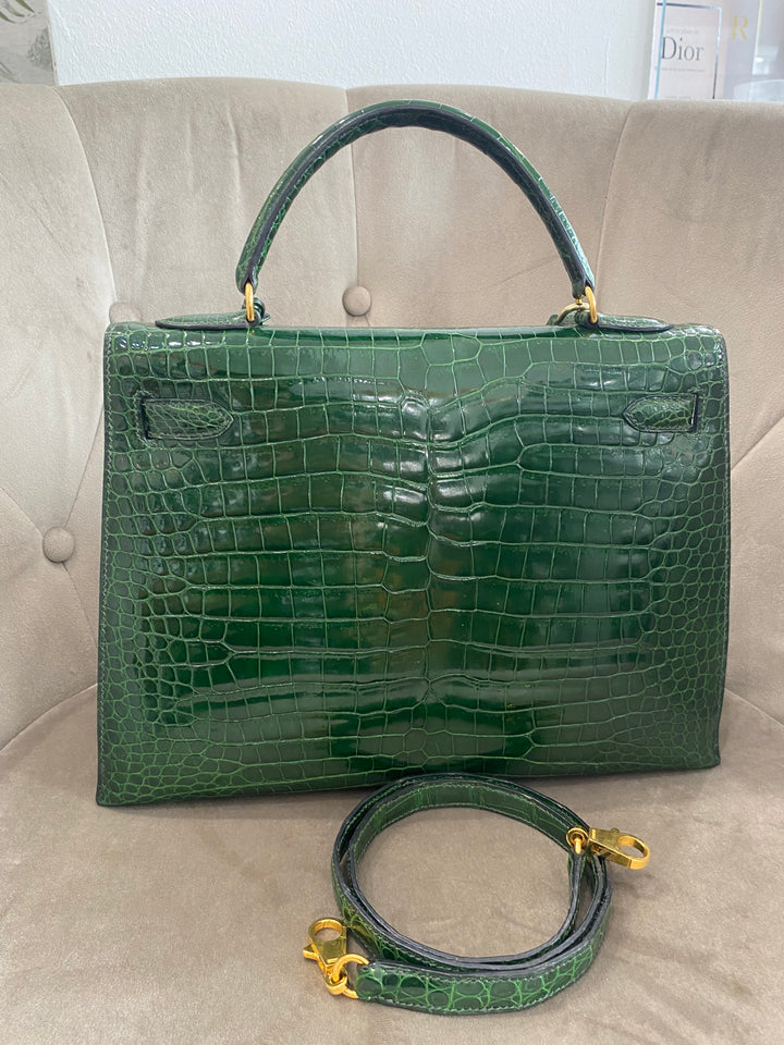 Hermes Kelly Alligator Lisse Vert Emerald 32