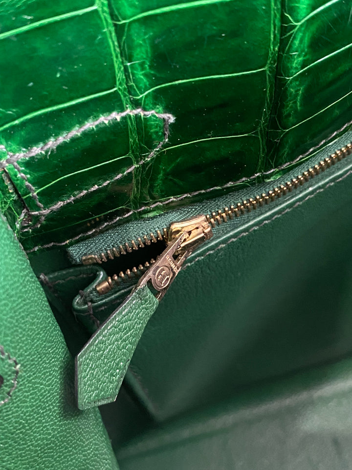 Hermes Kelly Alligator Lisse Vert Emerald 32