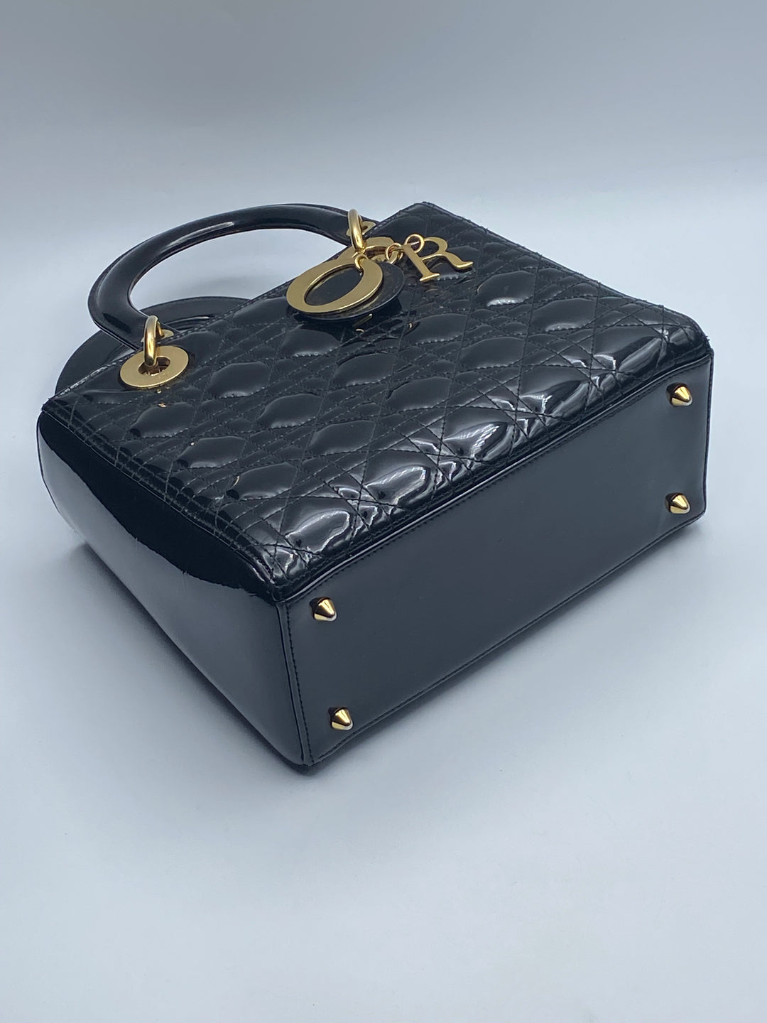 Borsa Media Lady Dior In Pelle Verniciata Nera