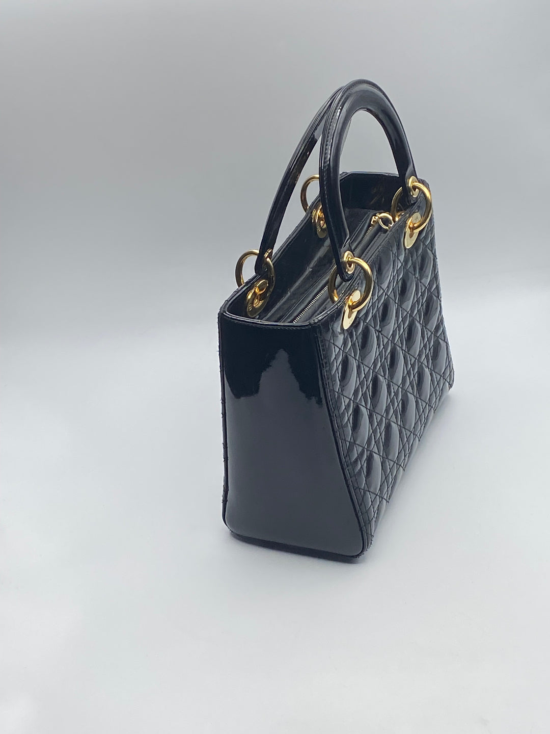 Borsa Media Lady Dior In Pelle Verniciata Nera