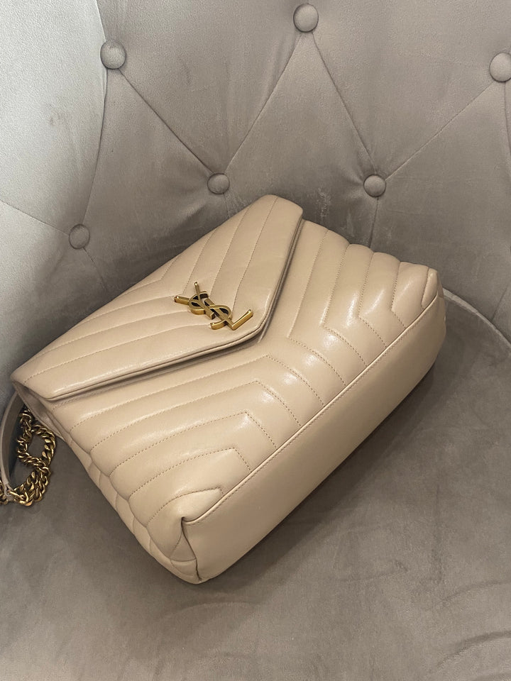 Borsa Saint Laurent LouLou Media In Pelle Beige