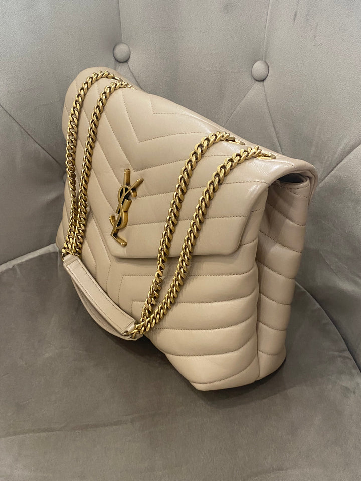 Borsa Saint Laurent LouLou Media In Pelle Beige