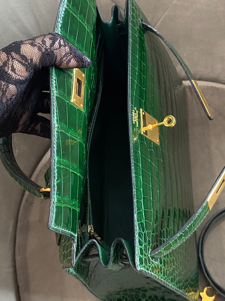 Hermes Kelly Alligator Lisse Vert Emerald 32