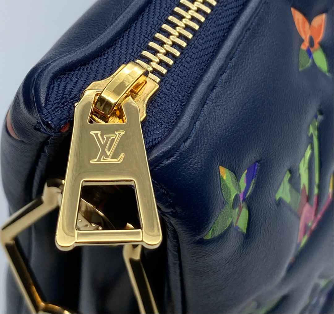 Lambskin Embossed Monogram LV Garden Coussin MM Navy Blue