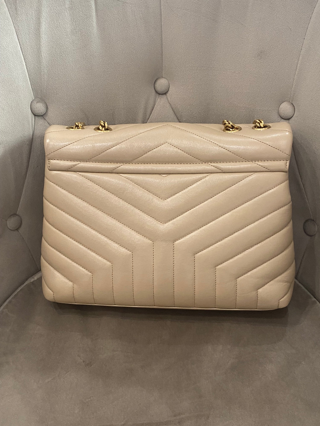 Borsa Saint Laurent LouLou Media In Pelle Beige