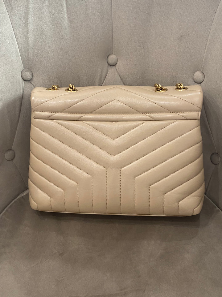 Borsa Saint Laurent LouLou Media In Pelle Beige