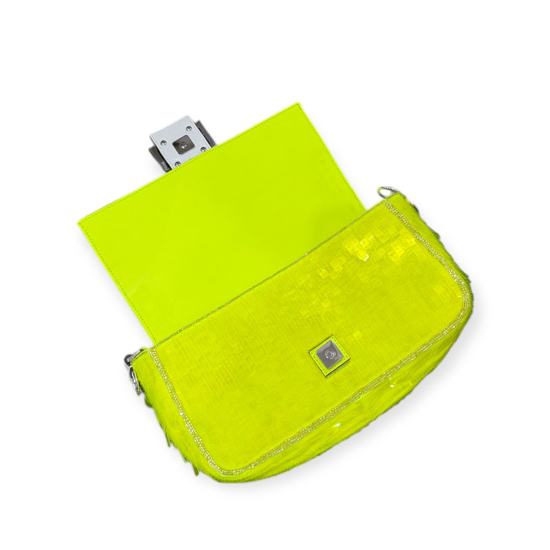 Fendi Baguette Elaphe & Sequin Neon Yellow