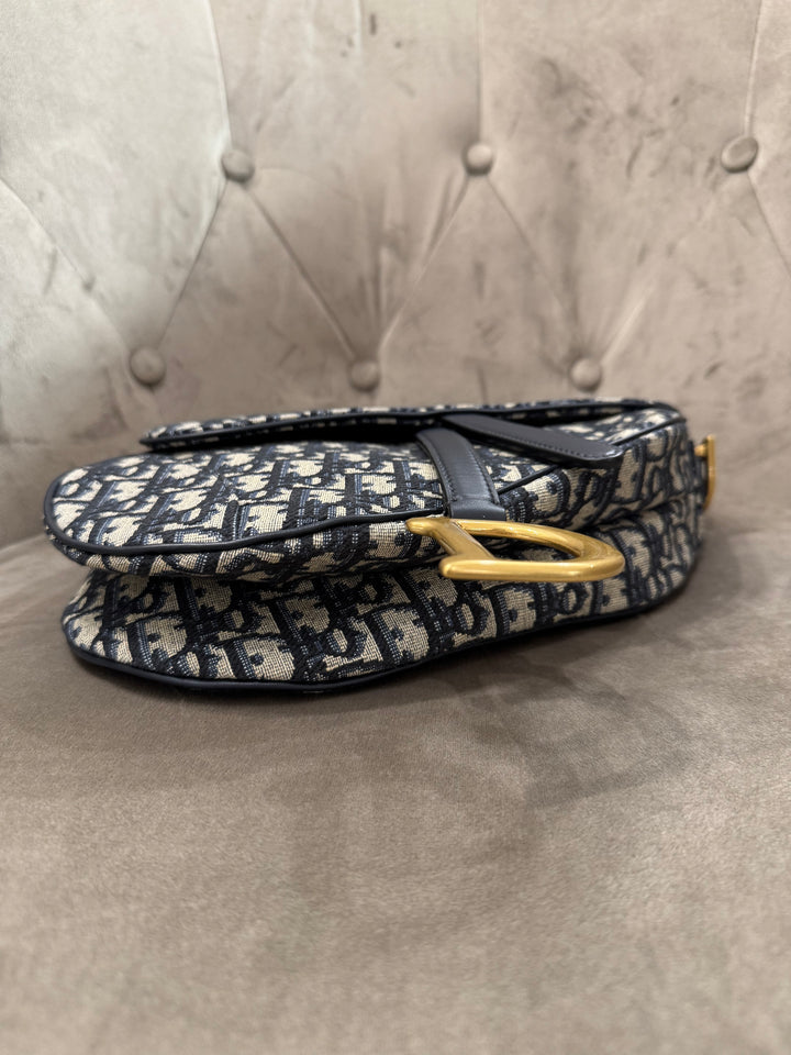 Dior Saddle Bag Medium – Tela Oblique Blu