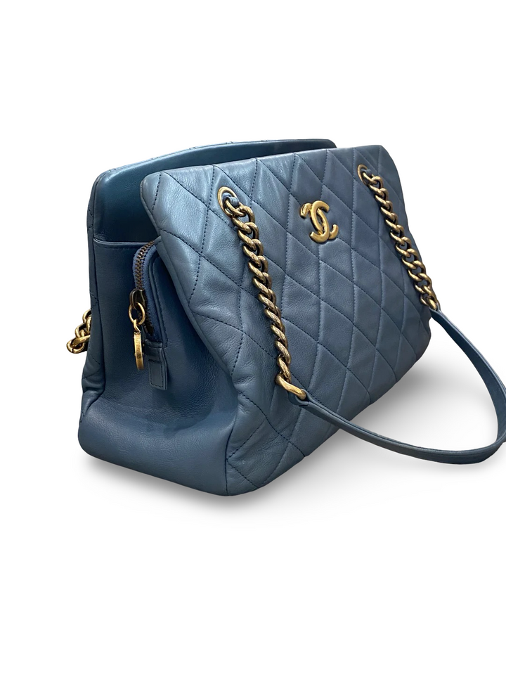 Chanel Calfskin Quilted Small CC Crown Tote Blue