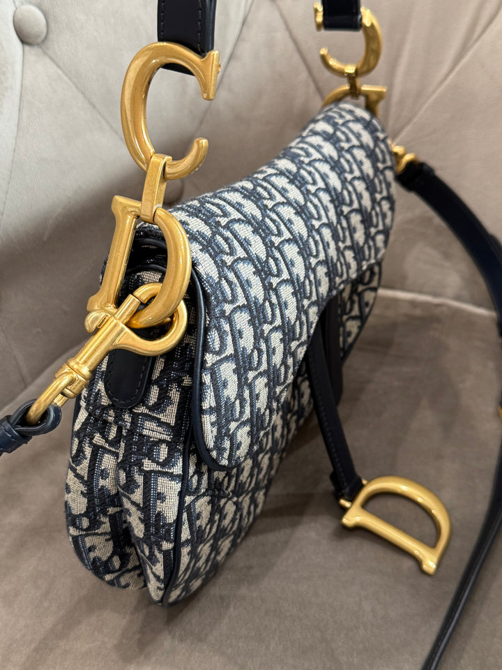 Dior Saddle Bag Medium – Tela Oblique Blu