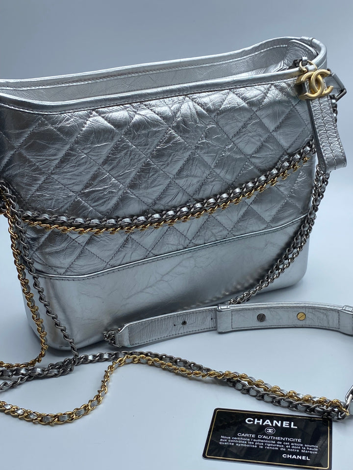 Chanel Gabrielle Hobo 2018 Bag Diamond Gabrielle Quilted Aged Medium Metallic Silver