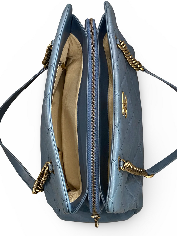 Chanel Calfskin Quilted Small CC Crown Tote Blue