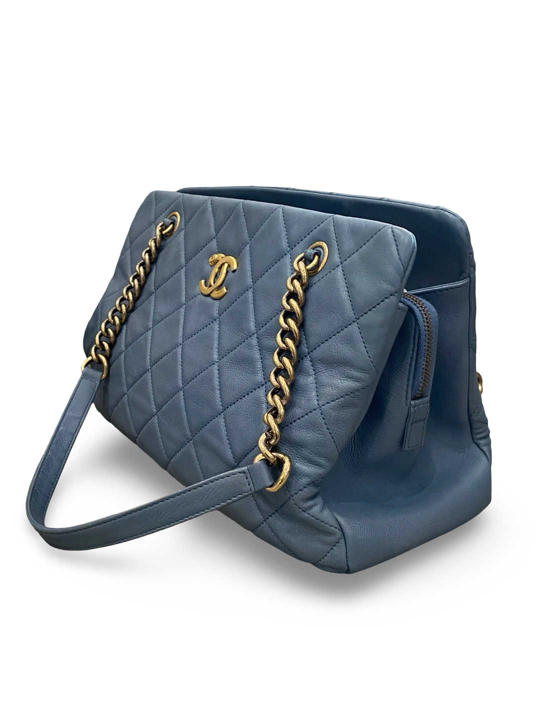 Chanel Calfskin Quilted Small CC Crown Tote Blue