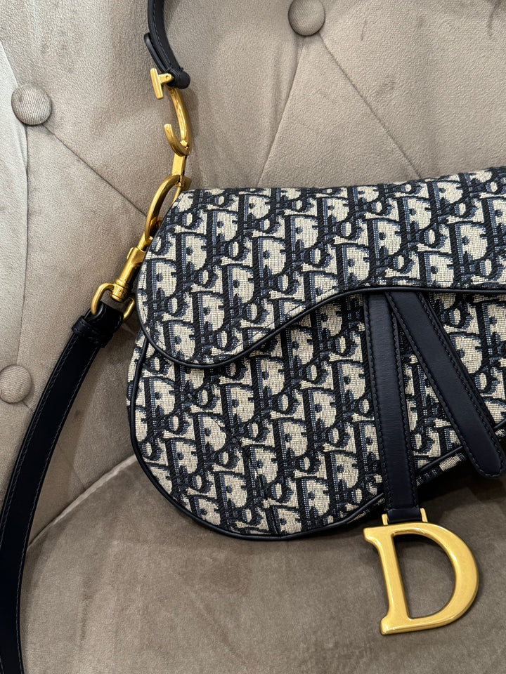 Dior Saddle Bag Medium – Tela Oblique Blu