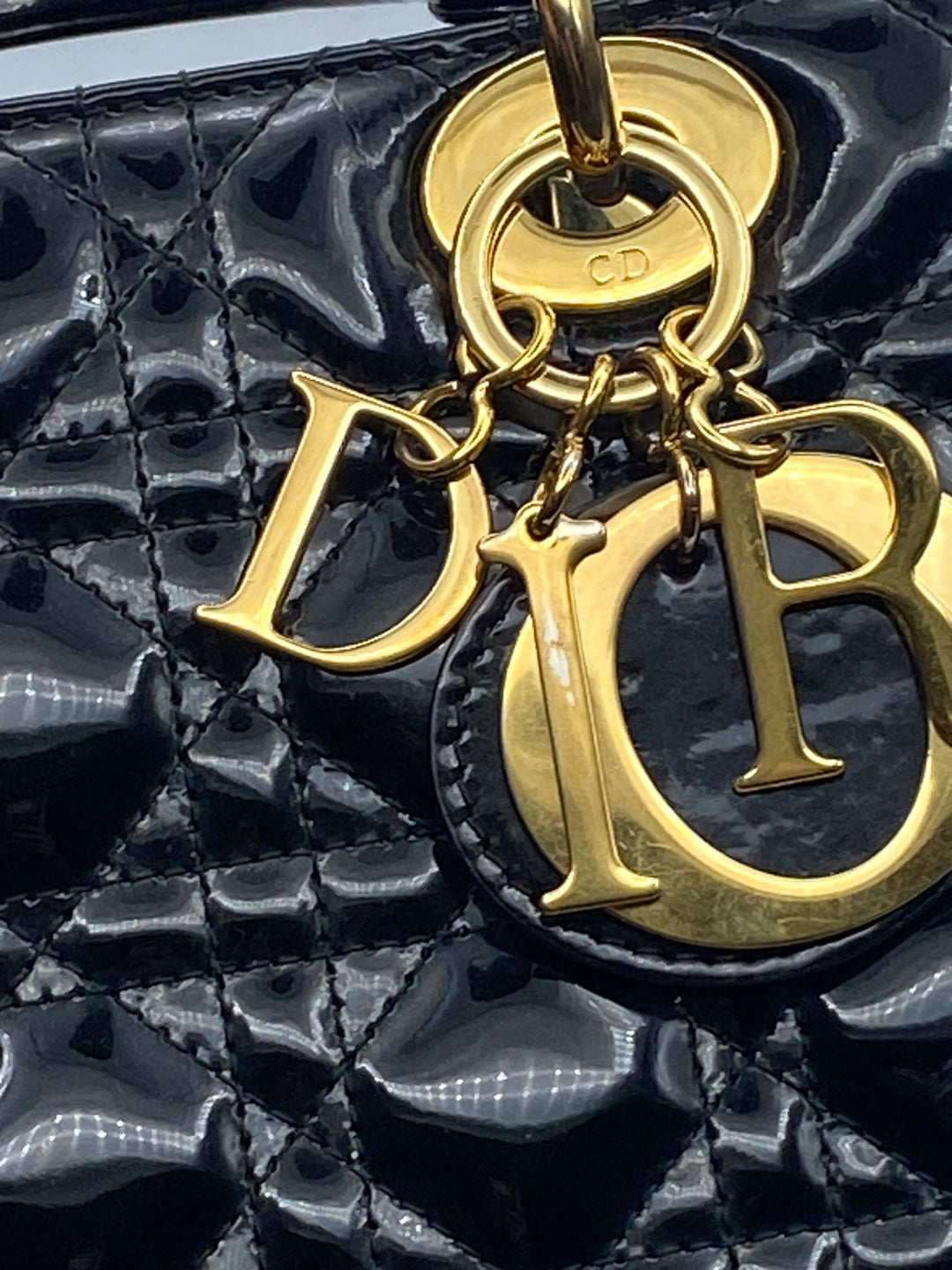 Borsa Media Lady Dior In Pelle Verniciata Nera