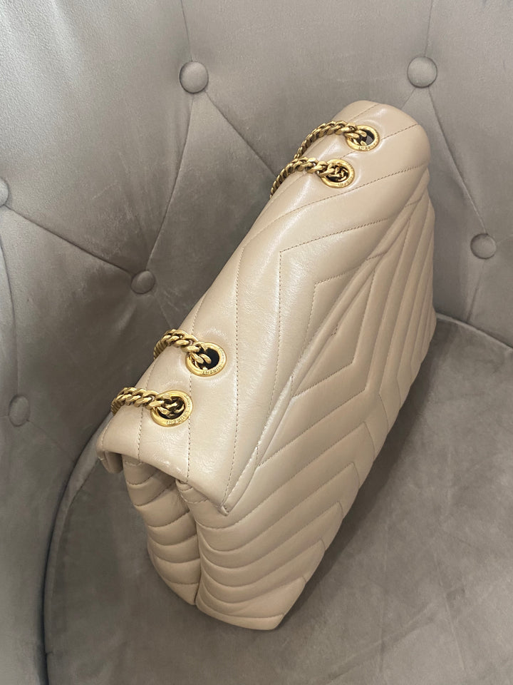 Borsa Saint Laurent LouLou Media In Pelle Beige