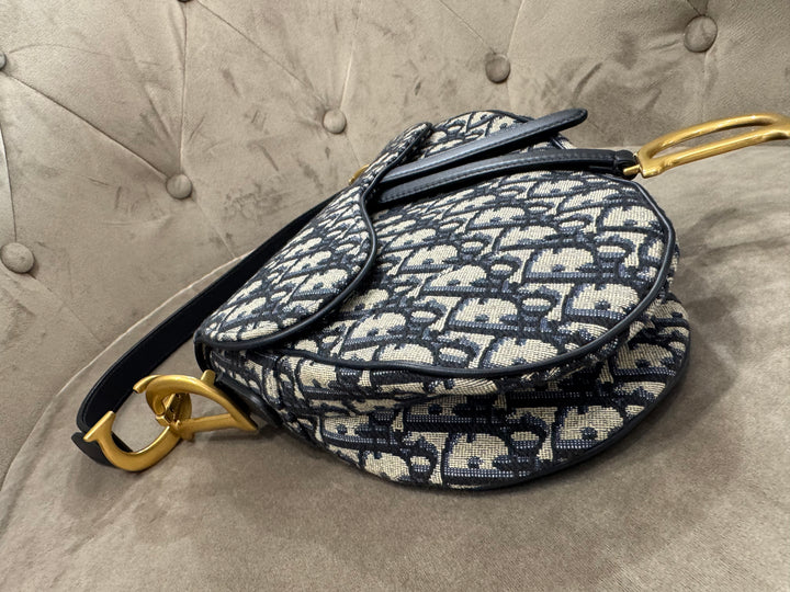 Dior Saddle Bag Medium – Tela Oblique Blu