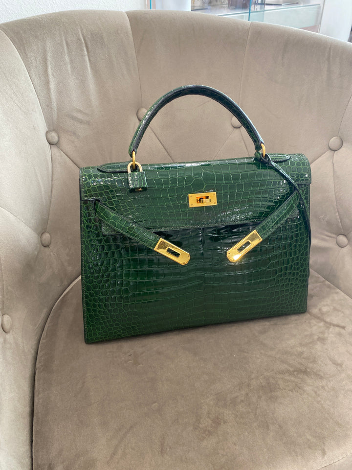Hermes Kelly Alligator Lisse Vert Emerald 32