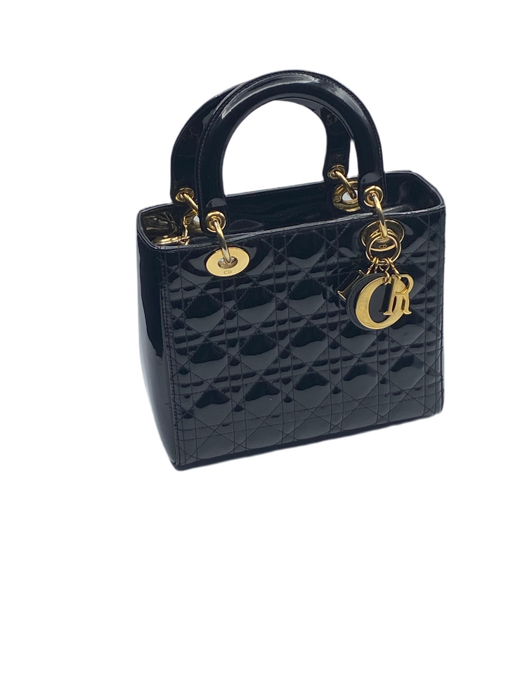 Borsa Media Lady Dior In Pelle Verniciata Nera