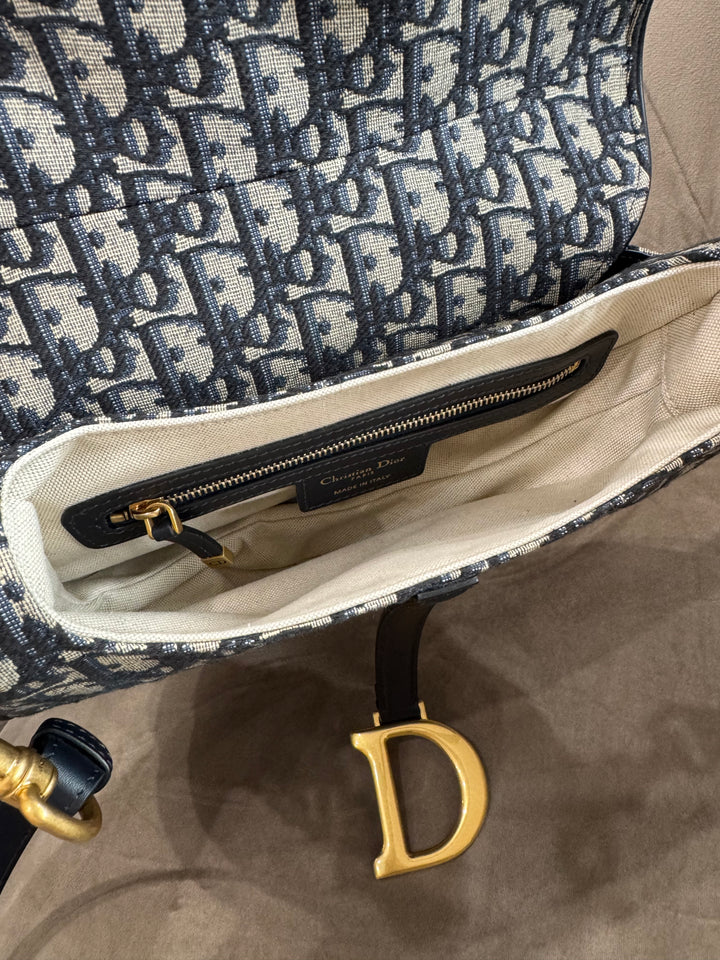 Dior Saddle Bag Medium – Tela Oblique Blu