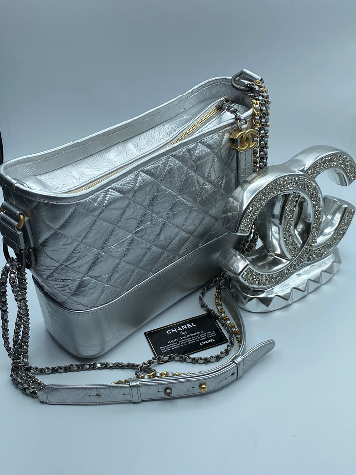 Chanel Gabrielle Hobo 2018 Bag Diamond Gabrielle Quilted Aged Medium Metallic Silver