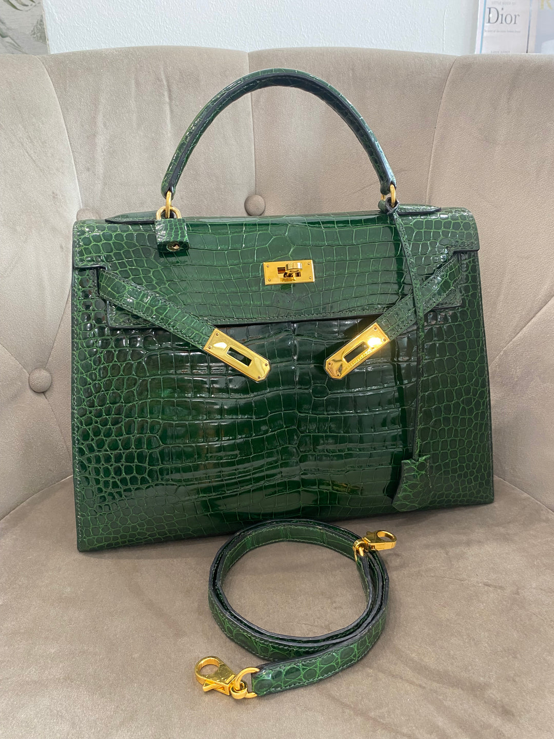 Hermes Kelly Alligator Lisse Vert Emerald 32
