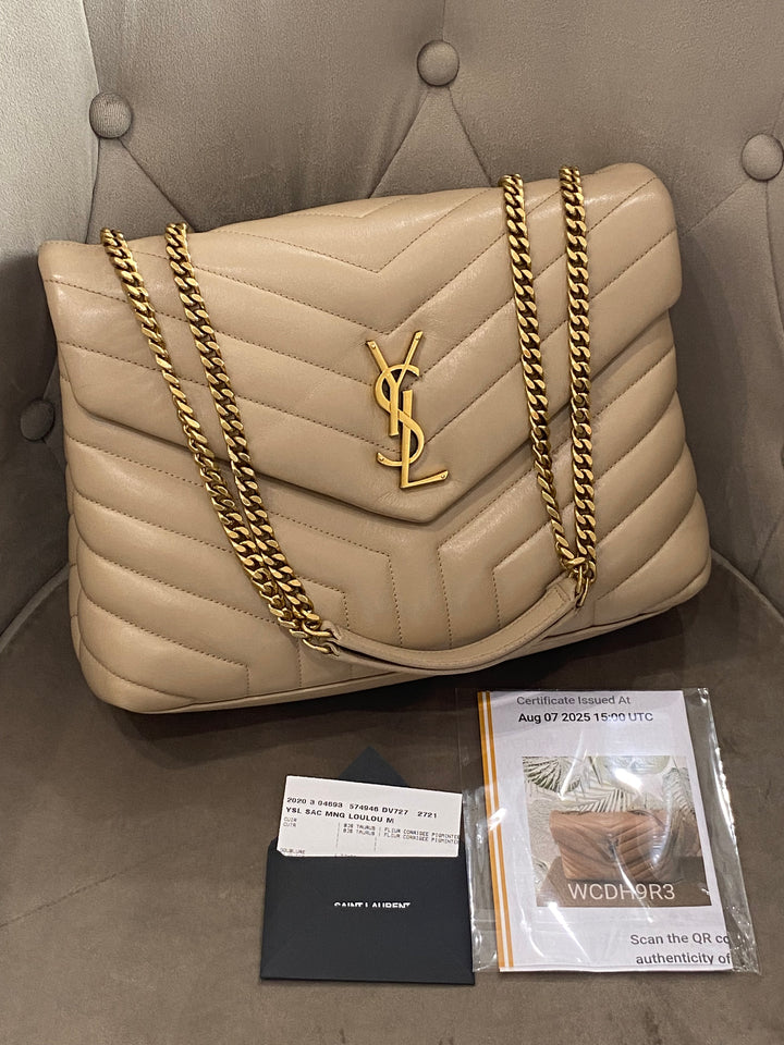 Borsa Saint Laurent LouLou Media In Pelle Beige