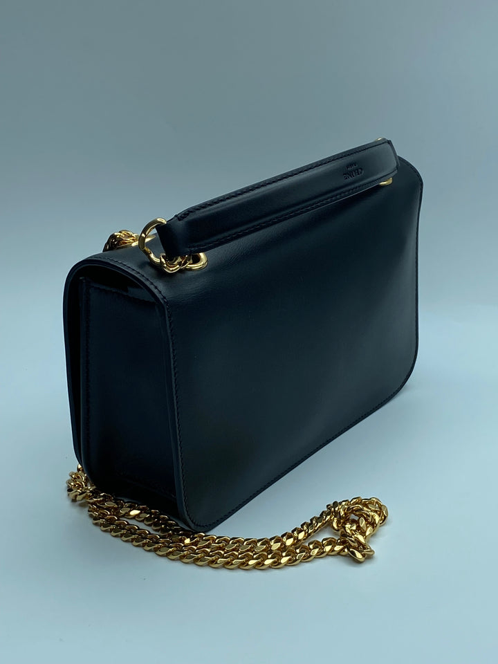 CELINE Medium Bag Triomphe Frame in Shiny Calfskin Black