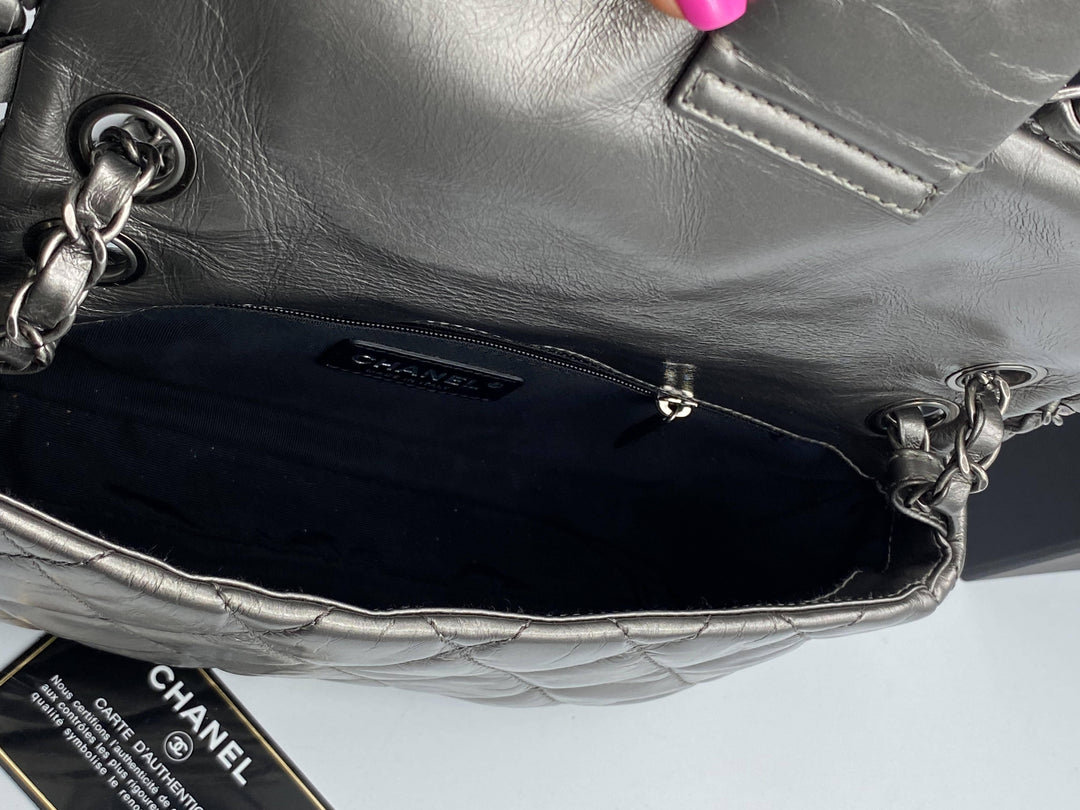 Borsa Chanel Timeless Classique in pelle grigio scuro - Edizione limitata completa di accessorI originali - Dettaglio logo CC in metallo