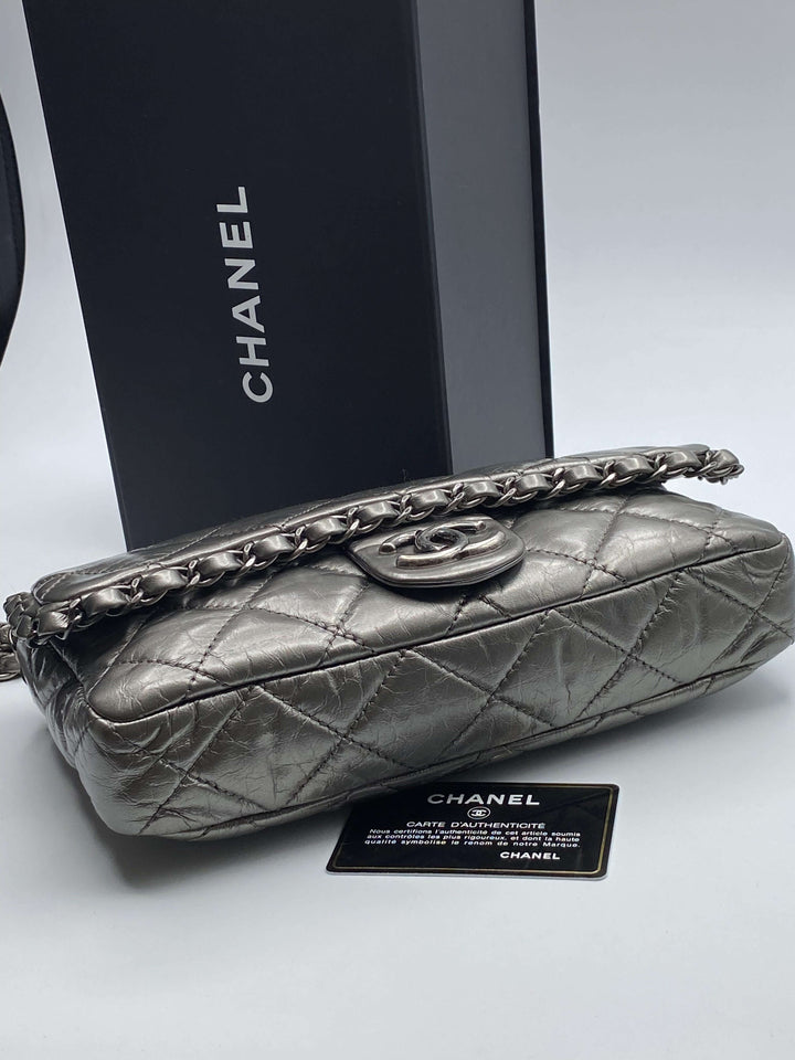 Borsa Chanel Timeless Classique in pelle grigio scuro - Edizione limitata completa di accessorI originali - Dettaglio logo CC in metallo