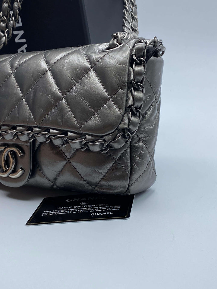 Borsa Chanel Timeless Classique in pelle grigio scuro - Edizione limitata completa di accessorI originali - Dettaglio logo CC in metallo