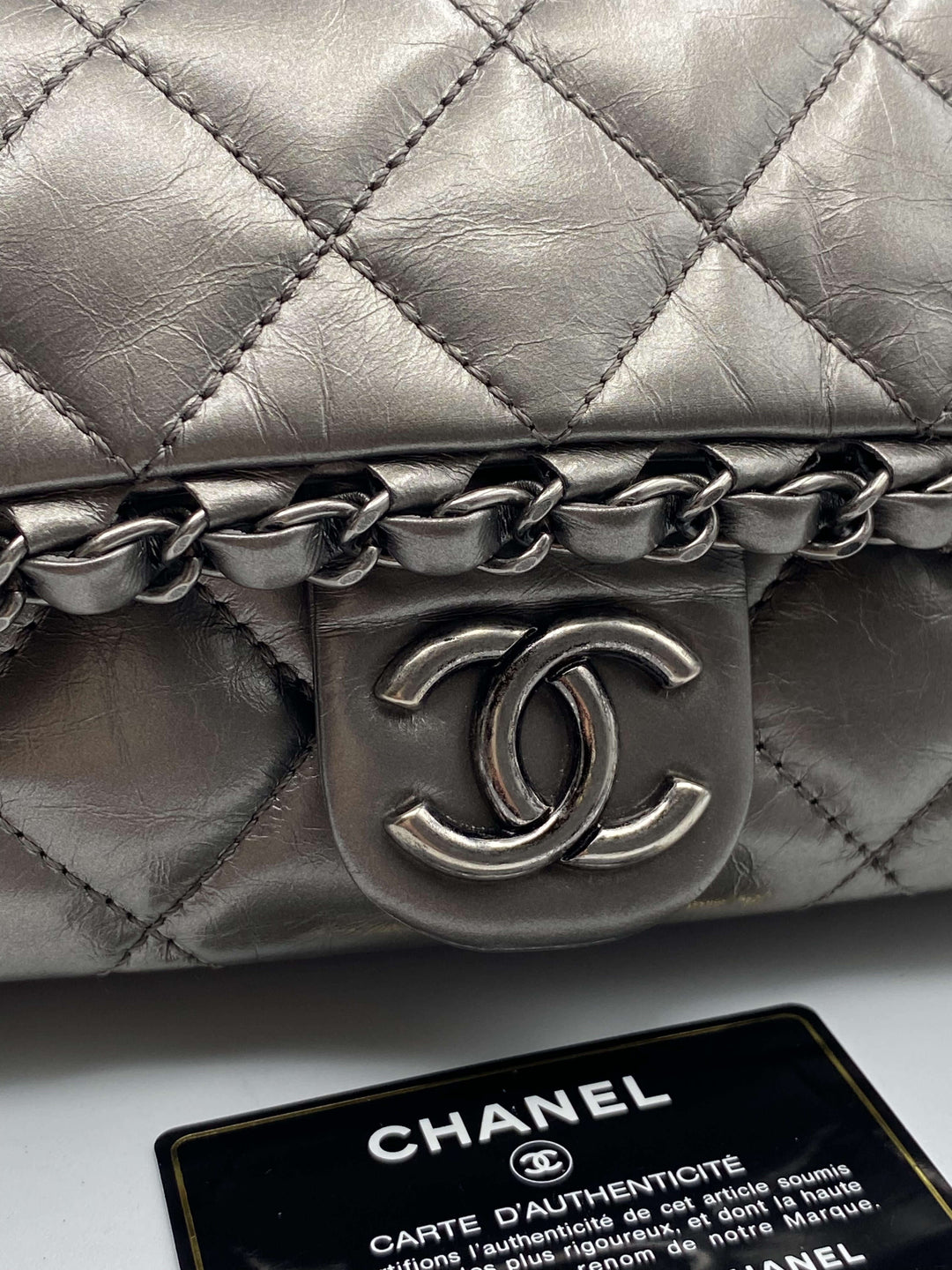 Borsa Chanel Timeless Classique in pelle grigio scuro - Edizione limitata completa di accessorI originali - Dettaglio logo CC in metallo