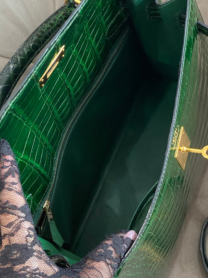 Hermes Kelly Alligator Lisse Vert Emerald 32