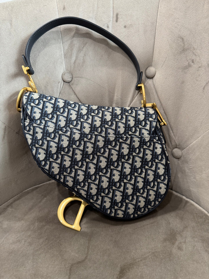 Dior Saddle Bag Medium – Tela Oblique Blu