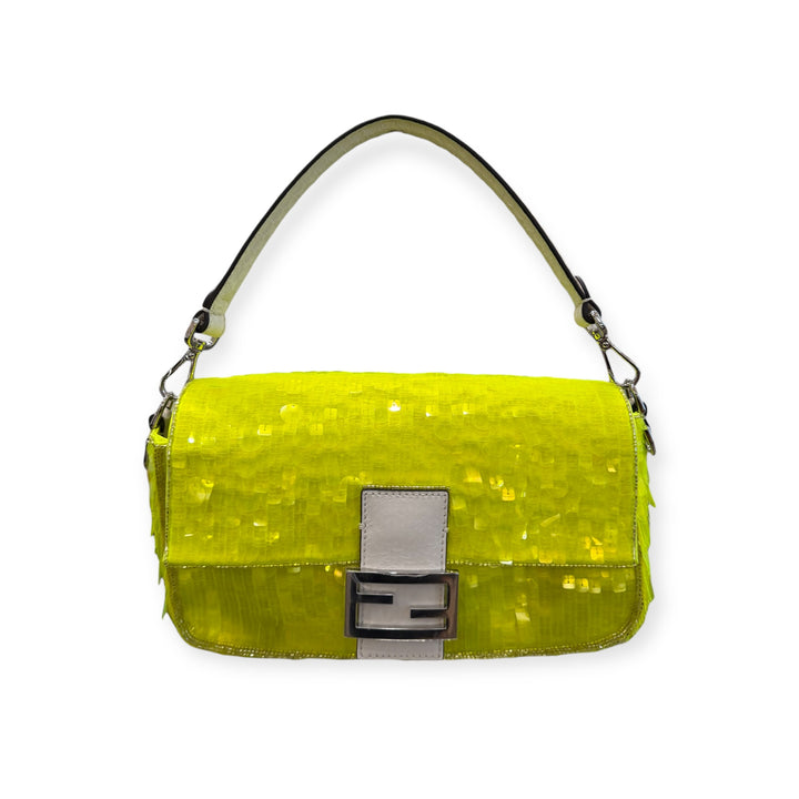 Fendi Baguette Elaphe & Sequin Neon Yellow
